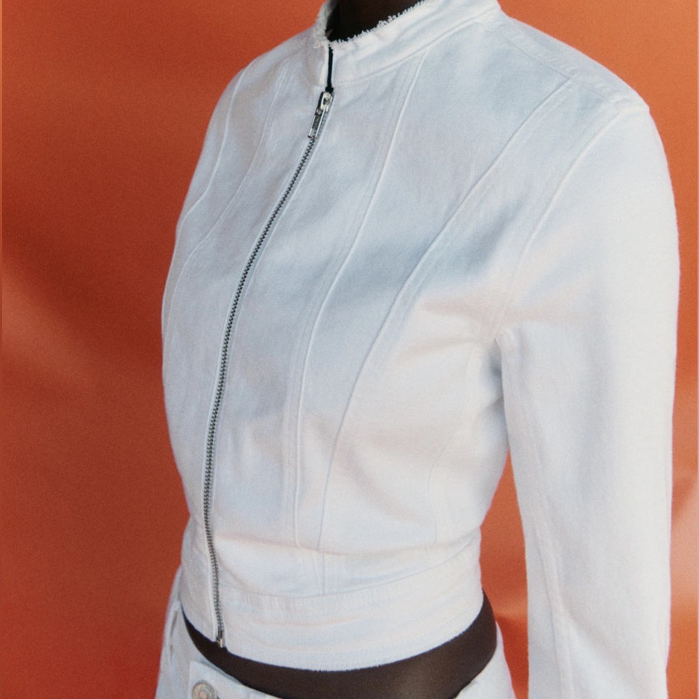 White Zip Up Denim Jacket